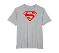 Superman Red & Gold Shield Grey T Shirt T-Shirt, Herren Große Größen, Grau Meliert, 3X Tall
