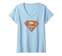 Superman Retro Supes Logo Distressed T-Shirt mit V-Ausschnitt