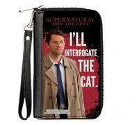 Supernatural Geldbörse, Reißverschluss, Supernatural Castiel I'LL INTERROGATE THE CAT schwarz/rot/weiß, veganes Leder, 7.5"x4.5", Casual