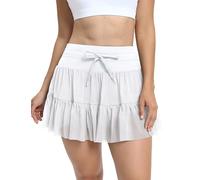 Supersun Skort Damen Sport Tennis Rock mit Kurze Hose Taschen Tunnelzug Yogarock Hohe Taille Tüll Minirock Workout Blickdichte Shorts Schicke Sommerröcke Weiß Größe M