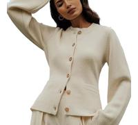 Superweiche Strickjacke mit Knöpfen,Superweiche Strickjacke mit Knöpfen,Schmaler Pullover mit festen Farben,Strickjacke mit weiten Ärmeln und Schößchen mit Rundhalsausschnitt (Ivory,Large)