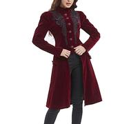SUPLEAP Frauen Viktorianischen Steampunk Vintage Renaissance Jacke Gothic Gehrock Mantel Uniform, Rot/Ausflug, einfarbig (Getaway Solids), L