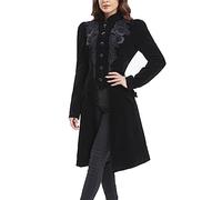 SUPLEAP Frauen Viktorianischen Steampunk Vintage Renaissance Jacke Gothic Gehrock Mantel Uniform, Schwarz, XL
