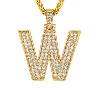 Suplight 18k vergoldet Buchstabe W Kette Iced-Out Initiale Anhänger Halskette für Männer Jungen 56+5cm Weizenkette Hip Hop Rapper Modeschmuck Accessoire