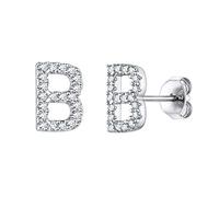 Suplight 925 Silber Buchstabe Ohrstekcer B für Damen Mädchen Weißgold beschichtet Blingbling Zirkonia Initiale Ohrringe Minimalistische Anfangsbuchstaben Ohr Piercing Ohrschmuck Accessoire