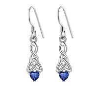 Suplight 925 Sterlingsilber baumeln Ohrringe Damen Ohrhänger mit Herzform synthetische Saphir - Geburtsstein September Ohr Piercing mit blauer Zirkonia Keltischer Knoten Ohrschmuck für Mädchen Frauen