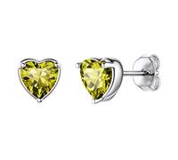 Suplight Damen 925er Silber Ohrringe Herzform Peridot Geburtsstein August Ohrstecker minimalistische Ohr Piercing Ear Stud mit olivgrünen Zirkonia Schmuck Kristall Accessoire für Ehefrau Mädchen