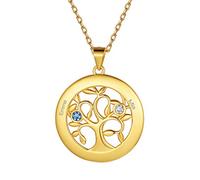 Suplight Damen Runde Anhänger Halskette 925 Silber Baum des Lebens Anhänger Geburtsstein personalisiert Namenskette 18k vergoldet Namen Gravur Schmuck Valentinstag Jahrestag
