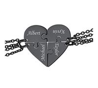 Suplight Freundschaftsketten für Frauen Mädchen 4 teilige schwarz Herz Puzzle Anhänger personalisiert Familien Freundschaft BFF Modeschmuck mit 51cm/1,5mm Rolokette