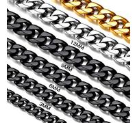 Suplight Schwarz Panzerkette Herren 6mm Edelstahl Halskette 41cm lang verstellbar Cuban Chain Männer kubanische Halskette Panzer Kette Modeschmuck Accessoire