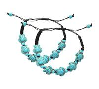 Supvox 2 Stück Damen Armband mit Geflochtenen Türkisperlen und Schildkröten Anhänger Zartes Verschleißfestes Schmuckstück für Freizeit und Geschenk