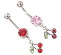 Supvox 2 Stück Kirsch Bauchnabelpiercing aus Leichtem Edelstahl Kleine Baumelnde Bauchnabelringe Polierter Bauchnabelschmuck für Damen und Freunde