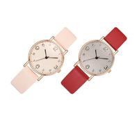 Supvox 2 Stück Pack Damenuhren Quarz Armbanduhr mit Atmungsaktivem PU Lederband In Rot und Beige Freizeituhren für Damen und Mädchen