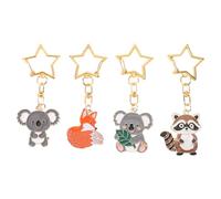 Supvox 4 Stück Niedlicher Cartoon Schlüsselanhänger mit Koala Fuchs und Stern aus Legierung Vielseitig und Dekorativ für Rucksäcke und Alltag Größe 5,3 X 2,5cm