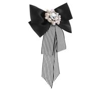 SUPVOX Elegante Stoff Fliege mit Perlen und Strass Schwarz Weiß Gestreift Ansteckbrosche für Business Hemden und Damenbekleidung