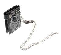 Supvox Gothic Ledergeldbörse Unisex mit Kette Punk Geldbörse mit Rosen Totenkopf Motiv Kompakte Reisebrieftasche aus Leder mit Reißverschluss und Kartenfächern