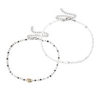 Supvox Verstellbare Muschelkette mit Perlen 2 Stück Handgefertigte Bunte Choker Halskette Strand Accessoire für Damen und Jugendliche Passend für Freizeit und Sommer