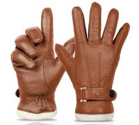 SURAWIL M051US-T Herren-Lederhandschuhe, Touchscreen-Handschuhe, Winterhandschuhe für Herren, Fahrhandschuhe, Kaschmirfutter, M051US-T, Cognac, Large