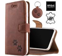 SURAZO Beste KOLEKTION Handy Hülle Für Apple iPhone 7 Plus - Nussbraun - Zwei Pfote - VIP RFID TV - Geöltes Leder Premium Vintage Wallet Case