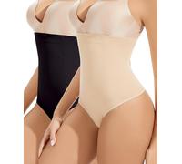SURE YOU LIKE Shapewear Damen Bauchweg Unterhose Hohe Taille Bauchkontrolle Tanga Unterwäsche Figurformender Shaping Tanga Miederhose Miederslip für Frauen, Beige/Schwarz, XXL