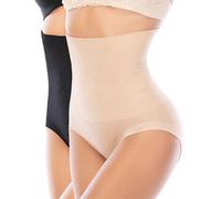 SURE YOU LIKE Shapewear Damen Bauchweg Unterhose Hohe Taille Figurenformender Miederslip Miederhose Body Shaper Unterwäsche, Beige/Schwarz, XL/XXL