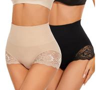 SURE YOU LIKE Shapewear Damen Miederhose Bauchweg Figurformender Body Shaper Shapewear Miederslip Unterwäsche für Damen,Schwarz+Beige, Tag S Size EU(36-38)