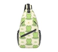 SURERUIM Süße Frosch-Schultertasche für Damen und Herren, Umhängetasche, Rucksack, grüne Frösche und kleine Libellen, handgezeichnetes Cartoon-Design, Brusttaschen, niedlicher Tierdruck, Turnbeutel