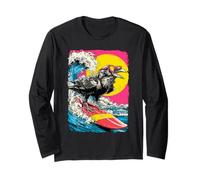 Surfen Krähe Reiten Ocean Wave Surfer Tier Sonnenuntergang Rabe Langarmshirt