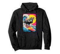 Surfen Krähe Reiten Ocean Wave Surfer Tier Sonnenuntergang Rabe Pullover Hoodie