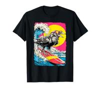 Surfen Krähe Reiten Ocean Wave Surfer Tier Sonnenuntergang Rabe T-Shirt