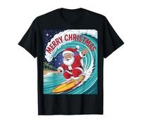 Surfing Santa Merry Christmas Beach Holiday Vibes T-Shirt