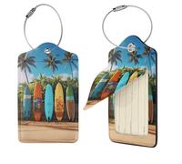 Surf's Up Surfbrett-Gepäckanhänger für Koffer, 2 Stück, Kofferanhänger, Identifikator, Reisetaschenanhänger für Gepäck, Reiseanhänger, Gepäckanhänger, Leder-Namens-ID-Etiketten und Metallschlaufe für