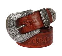 Surrycee 105-150 cm extra langer Gürtel für Herren und Damen, Western-Gürtel aus echtem Leder mit Blumenprägung, Cowboy-Cowgirl-Gürtel mit großer Schnalle, 35 mm breit,Braun,135cm/waist:46"~48"