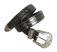 Surrycee 105-150 cm extra langer Gürtel für Herren und Damen, Western-Gürtel aus echtem Leder mit Blumenprägung, Cowboy-Cowgirl-Gürtel mit großer Schnalle, 35 mm breit,Schwarz,135cm/waist:46"~48"