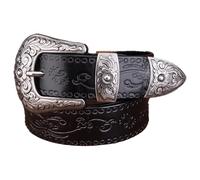 Surrycee 105-150 cm extra langer Westerngürtel mit Blumenprägung für Damen und Herren, Cowgirl, Cowboy, Country-Gürtel aus echtem Leder für Jeans, 35mm breit,Schwarz,110cm/waist:36"~38"