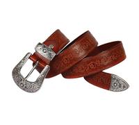 Surrycee Extra lange (105-150 cm) Westerngürtel für Damen und Herren, Cowboy, Cowgirl, Blumengravur, Echtleder-Gürtelband, Vintage-geprägte Schnalle, 35 mm breit,Braun,140cm/waist:48"~50"