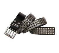 Surrycee Extra langer Gürtel (105-150 cm), Herren/Damen, 3-reihiger Nietengürtel, Metall, Punkrock, Nieten, Gothic-Gürtel aus echtem Leder für Jeans, 3,8 cm breit,Schwarz,135cm/waist:46"~48"