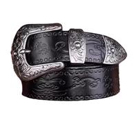 Surrycee Extra langer Western-Gürtel (105-150 cm) aus echtem Leder für Herren/Damen - Cowboy-Cowgirl-Gürtel mit Blumenprägung und großer Vintage-Schnalle - 35 mm breit,Schwarz,115cm/waist:38"~40"
