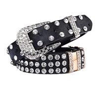 Surrycee Frauen-Strass besetzter Diamant-Schein-Leder-Gürtel-Damen-Weinlese Bling Western Cowgirl 28mm breiter Taillen-Gürtel, Damen-Mode-Gürtel-Geschenk für Frauen,Schwarz,90cm/waist:28"~30"