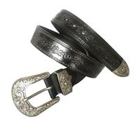 Surrycee Western 105-150cm extra lange Gürtel für Männer und Frauen, Cowgirl, Cowboy-Gürtel aus echtem Leder mit Blumenprägung für Jeans, Hosen, Kleider, 35 mm breit,Schwarz,150cm/waist:52"~54"