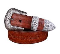 Surrycee Western 105-150cm extra lange Gürtel für Männer und Frauen, Cowgirl, Cowboy-Gürtel aus echtem Leder mit Blumenprägung für Jeans, Hosen, Kleider, 35 mm breit,Braun,105cm/waist:34"~36"