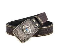 Surrycee Western-Gürtel mit geprägtem Metallkreis und Nieten für Damen und Herren, Cowgirl-Cowboy-Landgürtel mit Schnallen für lässige Jeans-Hosen, 38mm,Braun,105cm/waist:34"~36"