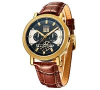 SURVAN Armbanduhr Herren,Schweizer Automatikwerk Armbanduhr,für Männer Dreifach Kalenderanzeige Datum Tag Monat,männer uhren Mechanische,Echtes Leder Armband,Wasserdicht,Geschenk watch for men,Gold