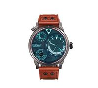 SURVAN WatchDesigner Uhren für Herren, Quarz-Uhrwerk, Chronograph, Herrenuhr, echtes Lederband, wasserdicht, leuchtender Zeiger, rot, magisches Glas, Spiegeluhren, Kaffee-Schwarz, Standard, Modern