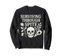Surviving Through Spite Gothic Skull and Rose Grafik Sweatshirt