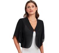 SURVODJA Damen-Chiffon-Strickjacke, kurzer Schnitt, leichter Pullover, kurzärmelig, Bolero, Shrugs für Kleid, Schwarz, X-Large