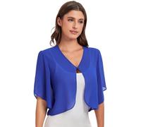 SURVODJA Damen-Chiffon-Strickjacke, kurzer Schnitt, leichter Pullover, kurzärmelig, Bolero, Shrugs für Kleid, Königsblau, Medium