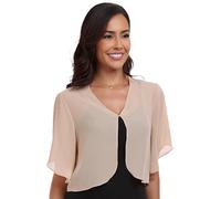 SURVODJA Damen-Chiffon-Strickjacke, kurzer Schnitt, leichter Pullover, kurzärmelig, Bolero, Shrugs für Kleid, Champagner, Large