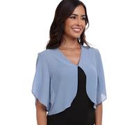 SURVODJA Damen-Chiffon-Strickjacke, kurzer Schnitt, leichter Pullover, kurzärmelig, Bolero, Shrugs für Kleid, dusty blue, Large