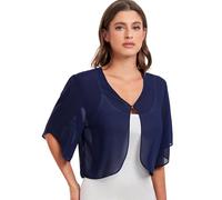 SURVODJA Damen-Chiffon-Strickjacke, kurzer Schnitt, leichter Pullover, kurzärmelig, Bolero, Shrugs für Kleid, Marineblau, Small